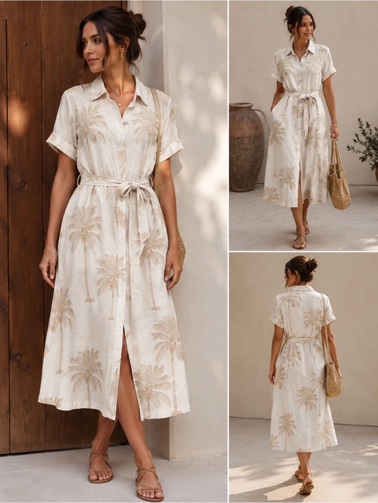 Jane and Delancey Dresses & Skirts - Jane&Delancey Palm Print Shirt Dress Belted Button Front Maxi Size S
